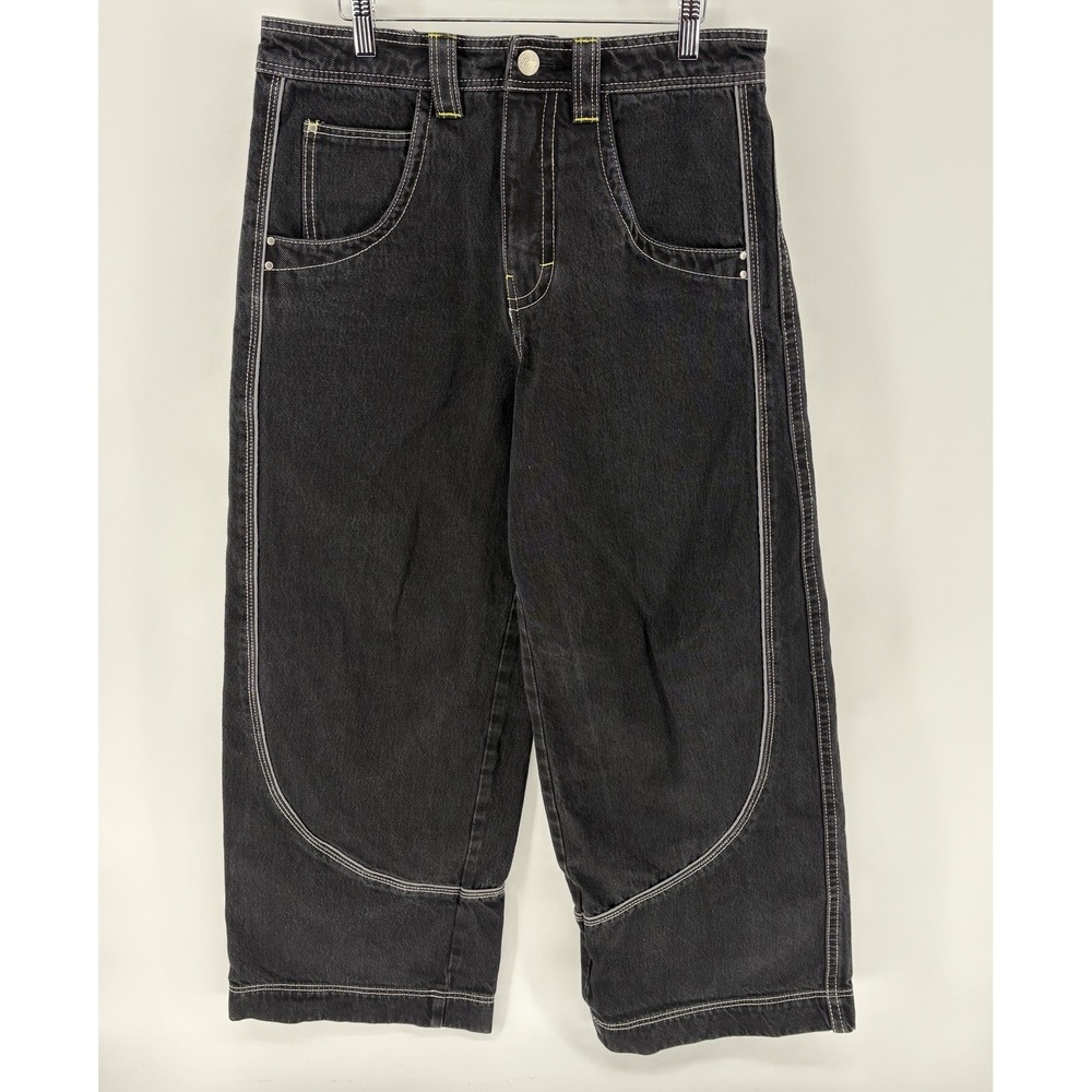 A.LAB Mega Jeans Mens 32X31 Faded Black Ultra Baggy Wide Leg Rave Y2K Reflective